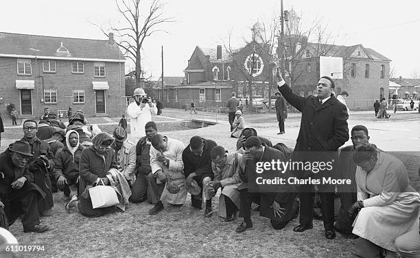 Religious and Civil Rights leader Andrew Young leads a prayer prior to the start of the first Selma to Montgomery March, Selma, Alabama, March 7,...