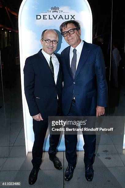 President of Delvaux and CEO Sonia Rykiel, Jean-Marc Loubier and Curator of Centre Pompidou Serge Lasvignes attend the cocktail & dinner inside...