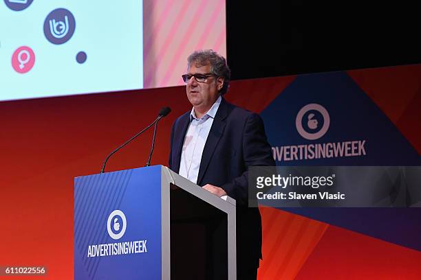 Of Stillwell Partners and Executive Director of Advertising Week and Advertising Week Europe Lord Matthew J. Scheckner speak onstage at the Fox NFL...
