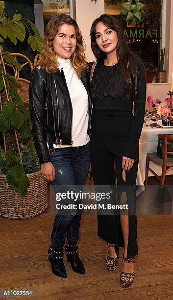 Madeleine Shaw and Zara Martin attend Bobbi Brown Cosmetics 25th Anniversary dinner at Farmacy on September 28, 2016 in London, England.