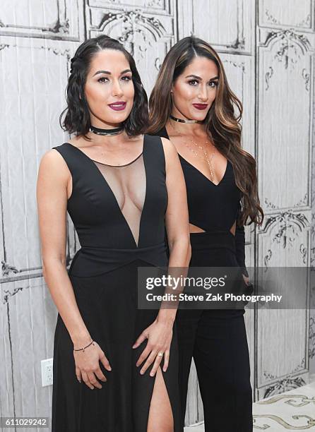 Superstars and reality personalities Brie Bella and Nikki Bella attend Builld Series to discuss "Total Bellas" at AOL HQ on September 28, 2016 in New...