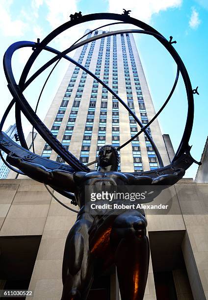 August 26, 2016: A bronze statue of Atlas, made in 1937 by Lee Lawrie and Rene Chambellan, is among the Art Deco artworks in New York City's...