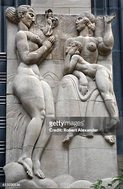 August 26, 2016: A stone sculpture titled 'Television,' made in 1934 by Leo Friedlander, is among the Art Deco artworks in New York City's...