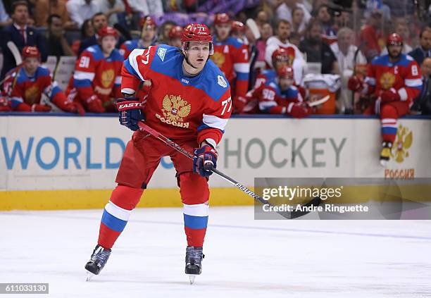 Ivan Telegin of Team Russia skates against Team Finland during the World Cup of Hockey 2016 at Air Canada Centre on September 22, 2016 in Toronto,...