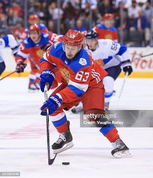 Evgenii Dadonov of Team Russia skates against Team Finland during the World Cup of Hockey 2016 at Air Canada Centre on September 22, 2016 in Toronto,...