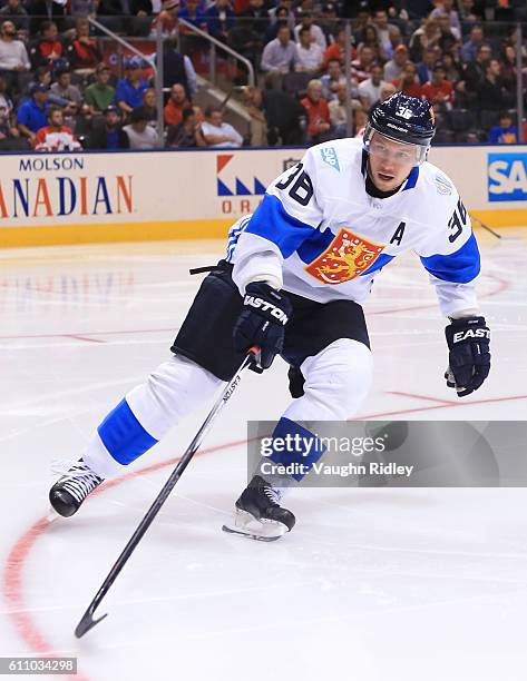Jussi Jokinen of Team Finland skates against Team Russia during the World Cup of Hockey 2016 at Air Canada Centre on September 22, 2016 in Toronto,...