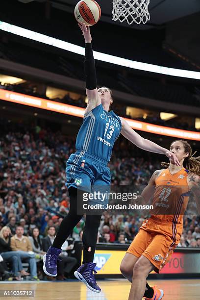 Lindsay Whalen of the Minnesota Lynx shoots the ball against the Phoenix Mercury in Game One of the Semifinals during the 2016 WNBA Playoffs on...