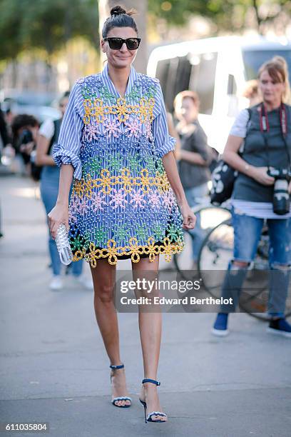 Giovanna Battaglia is seen, outside the Rochas show, at the Palais de Tokyo, during Paris Fashion Week Spring Summer 2017, on September 28, 2016 in...