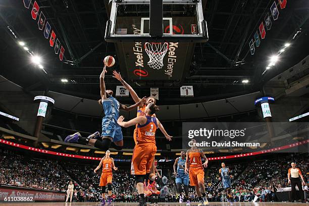 Rebekkah Brunson of the Minnesota Lynx shoots the ball against the Phoenix Mercury in Game One of the Semifinals during the 2016 WNBA Playoffs on...