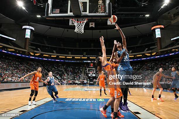 Sylvia Fowles of the Minnesota Lynx shoots the ball against the Phoenix Mercury in Game One of the Semifinals during the 2016 WNBA Playoffs on...