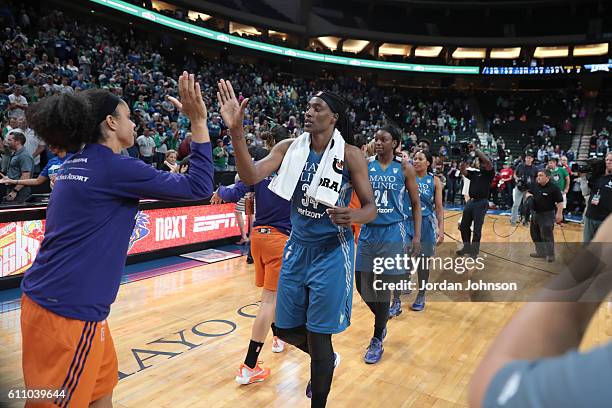 Sylvia Fowles of the Minnesota Lynx shakes hands with the Phoenix Mercury after the game in Game One of the Semifinals during the 2016 WNBA Playoffs...