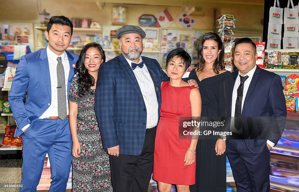 Kim's Convenience cast L-R Simu Liu, Andrea Bang, Paul Sun-Hyung Lee