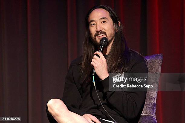 Musician Steve Aoki speaks onstage at Up Close & Personal: Steve Aoki at The GRAMMY Museum on September 28, 2016 in Los Angeles, California.