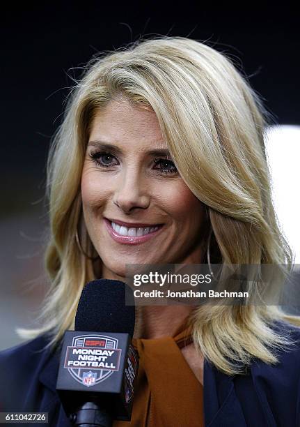 Analyst Michelle Beisner is seen before a game between the New Orleans Saints and the Atlanta Falcons at the Mercedes-Benz Superdome on September 26,...