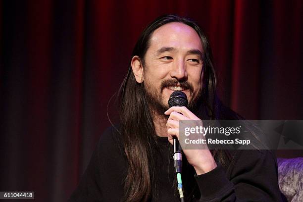 Musician Steve Aoki speaks onstage at Up Close & Personal: Steve Aoki at The GRAMMY Museum on September 28, 2016 in Los Angeles, California.