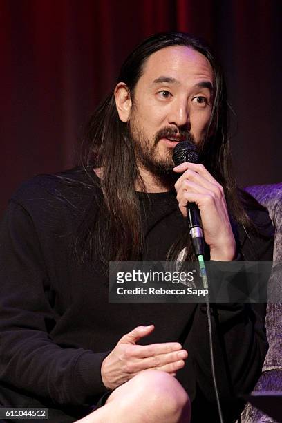 Musician Steve Aoki speaks onstage at Up Close & Personal: Steve Aoki at The GRAMMY Museum on September 28, 2016 in Los Angeles, California.