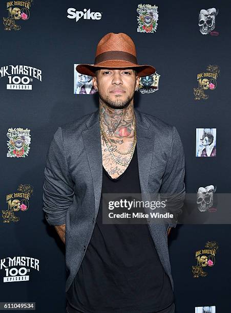 Former Ink Master winner Anthony Michaels attends Spike's Ink Master100th episode party at NeueHouse Hollywood on September 28, 2016 in Los Angeles,...