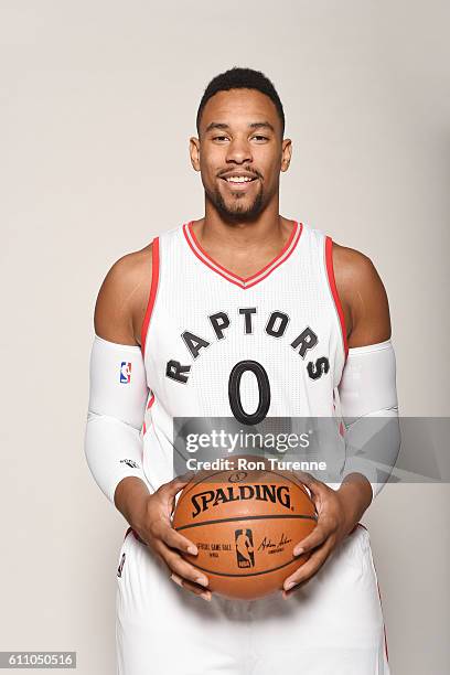 Jared Sullinger of the Toronto Raptors poses for a portrait during 2016 Media Day on September 28, 2016 at the BioSteel Centre in Toronto, Ontario,...