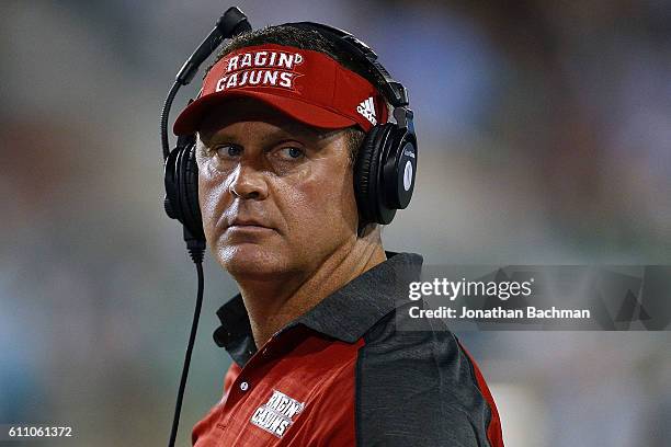 Head coach Mark Hudspeth of the Louisiana-Lafayette Ragin Cajuns reacts during a game at Yulman Stadium on September 24, 2016 in New Orleans,...