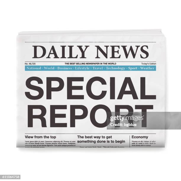 stockillustraties, clipart, cartoons en iconen met special report headline. newspaper isolated on white background - front page