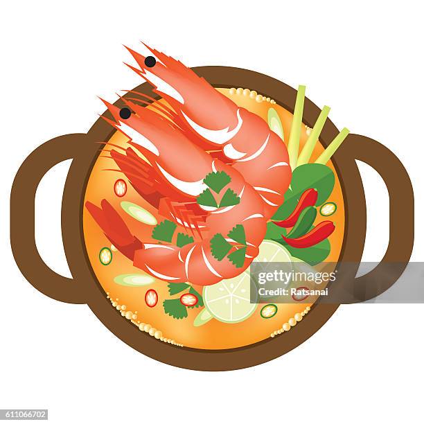 tom yum goong - tom yum suppe stock-grafiken, -clipart, -cartoons und -symbole