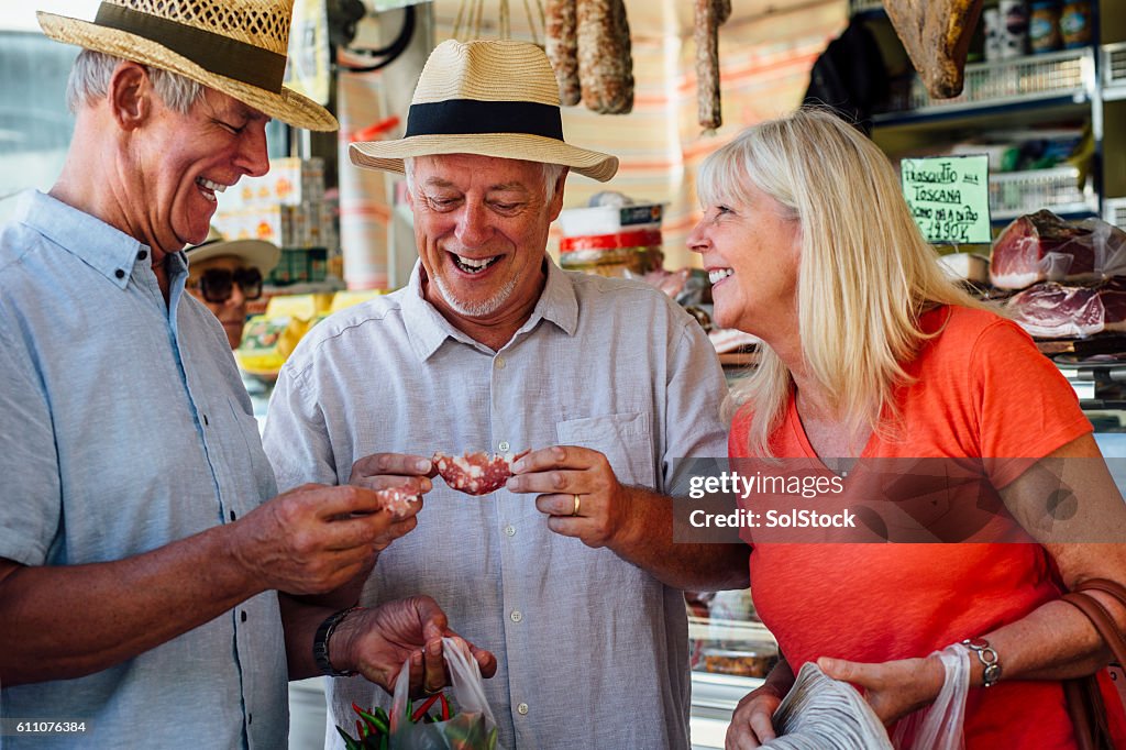 Mature Couples Shopping in an Italian Delicatessen