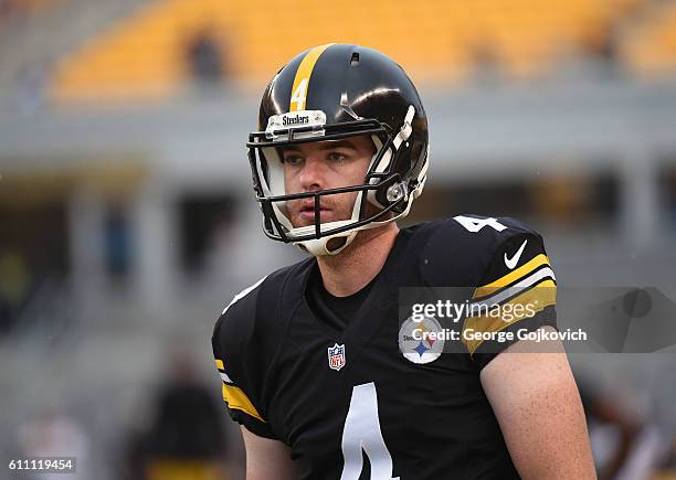 Punter Jordan Berry of the Pittsburgh Steelers looks on from the field during pregame warm up prior to a game against the Cincinnati Bengals at Heinz...