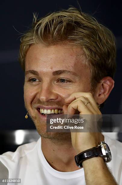 Nico Rosberg of Germany and Mercedes GP in the Drivers Press Conference during previews for the Malaysia Formula One Grand Prix at Sepang Circuit on...