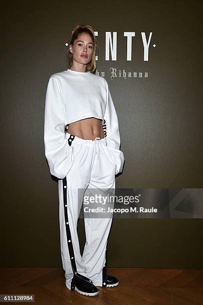 Doutzen Kroes arrives at FENTY x PUMA by Rihanna at Hotel Salomon de Rothschild on September 28, 2016 in Paris, France.