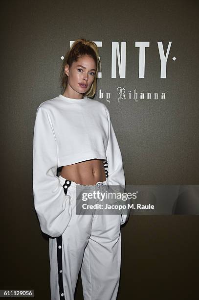 Doutzen Kroes arrives at FENTY x PUMA by Rihanna at Hotel Salomon de Rothschild on September 28, 2016 in Paris, France.