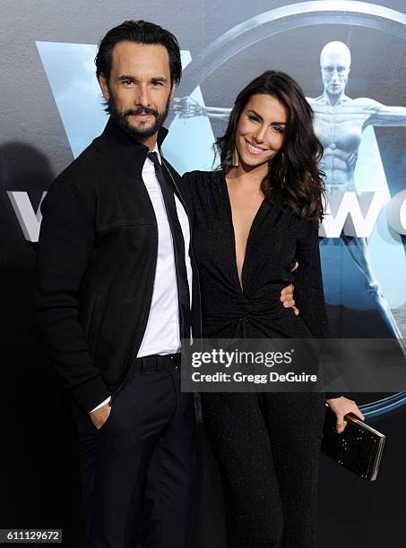 Actors Rodrigo Santoro and wife Mel Fronckowiak arrive at the premiere of HBO's "Westworld" at TCL Chinese Theatre on September 28, 2016 in...