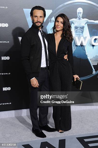 Actors Rodrigo Santoro and wife Mel Fronckowiak arrive at the premiere of HBO's "Westworld" at TCL Chinese Theatre on September 28, 2016 in...