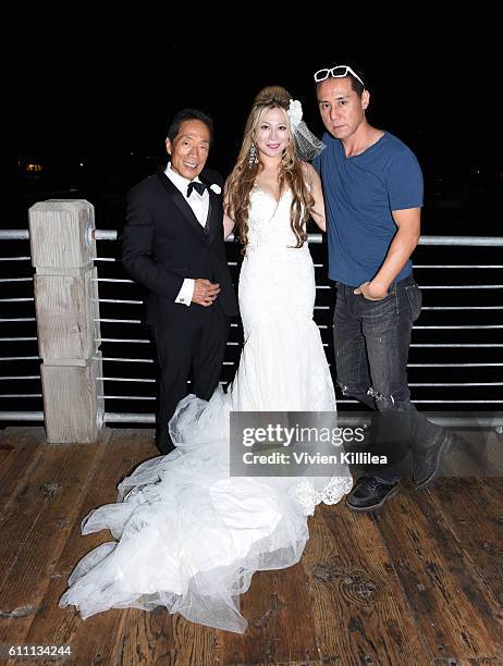 Dr Kaneko, Alice Aoki and director and producer Ryuji Yamakita attend the Aoki wedding reception at the Bluewater Ocean Front Restaurant on September...