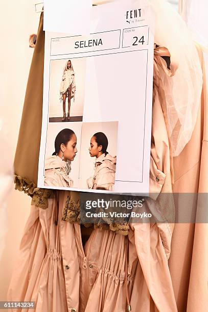 Models looks are seen backstage during FENTY x PUMA by Rihanna at Hotel Salomon de Rothschild on September 28, 2016 in Paris, France.