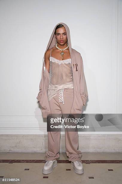 Model poses at FENTY x PUMA by Rihanna at Hotel Salomon de Rothschild on September 28, 2016 in Paris, France.