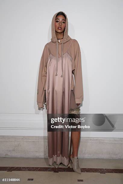 Model poses at FENTY x PUMA by Rihanna at Hotel Salomon de Rothschild on September 28, 2016 in Paris, France.