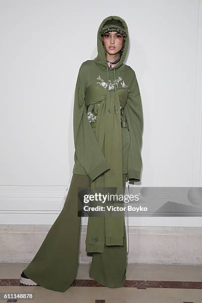 Model poses at FENTY x PUMA by Rihanna at Hotel Salomon de Rothschild on September 28, 2016 in Paris, France.