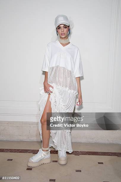 Model poses at FENTY x PUMA by Rihanna at Hotel Salomon de Rothschild on September 28, 2016 in Paris, France.