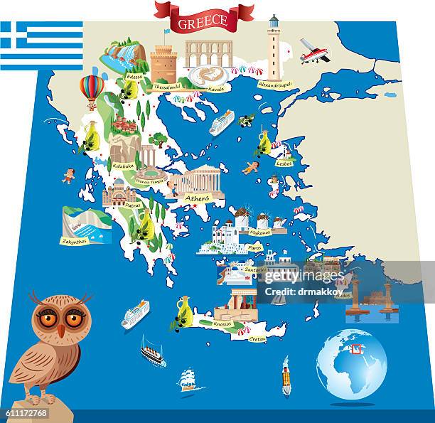 greece cartoon map1-a - aegean sea stock illustrations