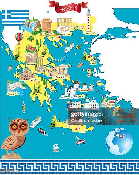 greece cartoon map - santorini 幅插畫檔、美工圖案、卡通及圖標