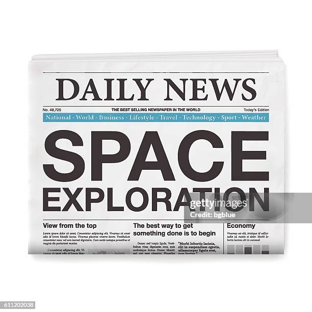 space exploration headline. newspaper isolated on white background - broadsheet stock illustrations