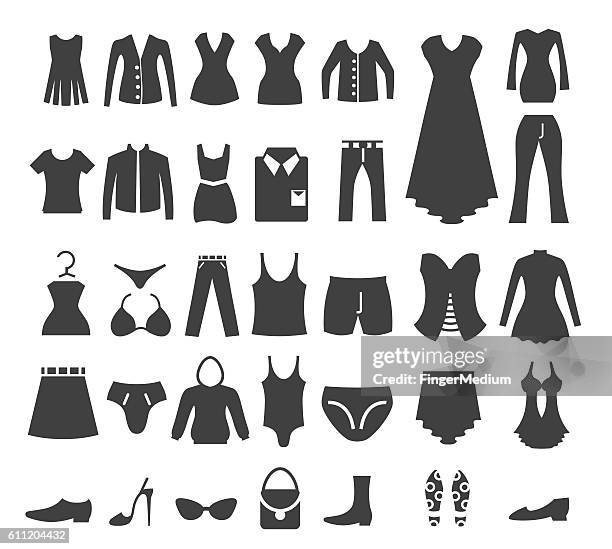 clothes icon set - mens dress shoes stock illustrations