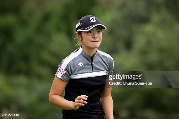 Ayaka Watanabe of Japan on the 4th hole during the first round of Japan Women's Open 2016 at the Karasumajo Country Culb on September 29, 2016 in...
