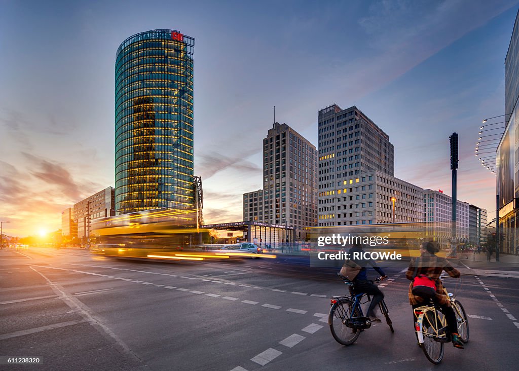Potsdamer platz at sunset with traffic