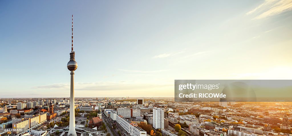 Berlin tv tower at sunset