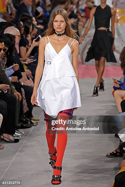 Models walk the runway during the Carven show as part of the Paris Fashion Week Womenswear Spring/Summer 2017 on September 29, 2016 in Paris, France.