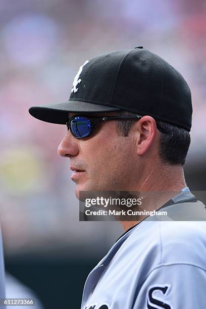 Manager Robin Ventura of the Chicago White Sox looks on from the dugout during the game against the Detroit Tigers at Comerica Park on August 4, 2016...