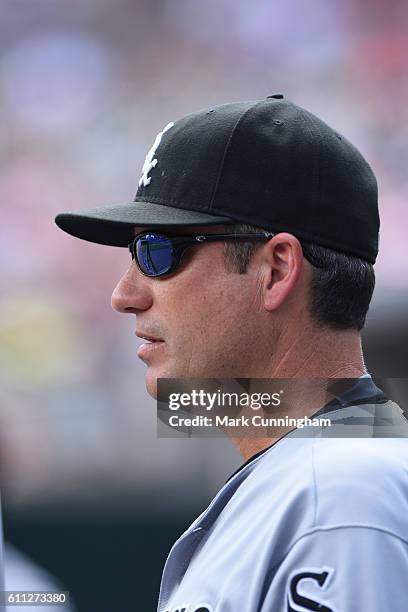 Manager Robin Ventura of the Chicago White Sox looks on from the dugout during the game against the Detroit Tigers at Comerica Park on August 4, 2016...