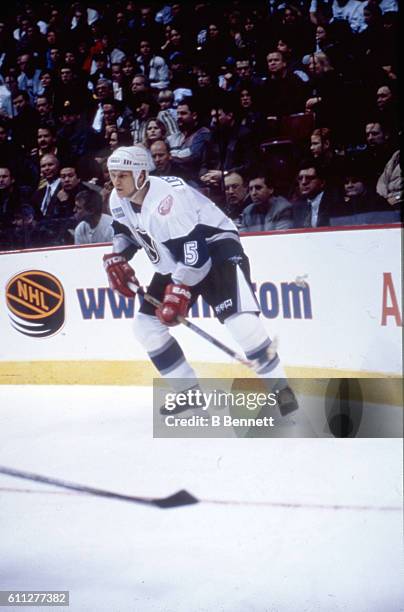 Nicklas Lidstrom of the World and the Detroit Red Wings skates on ice during the 1998 48th NHL All-Star Game against North America on January 18,...