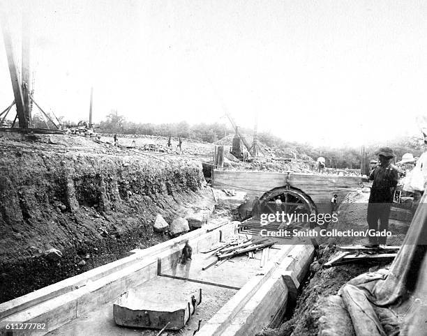 Installation of a conduit to control the flow of the Beaver Kill river in to Ashokan Reservoir during construction of the Catskill Aqueduct, New...